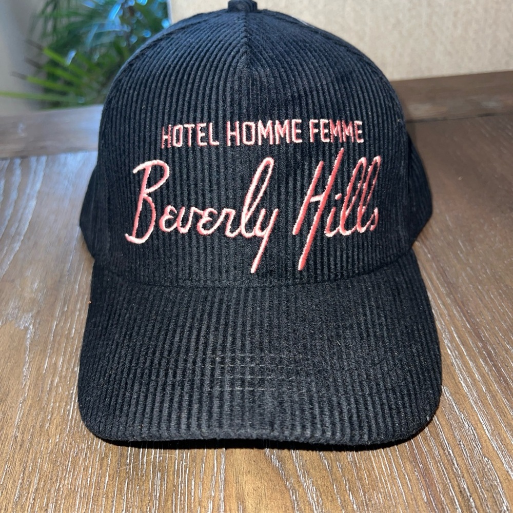 Hotel Homme Femme Black Corduroy Cap with Pink Embroidery  trucker hat